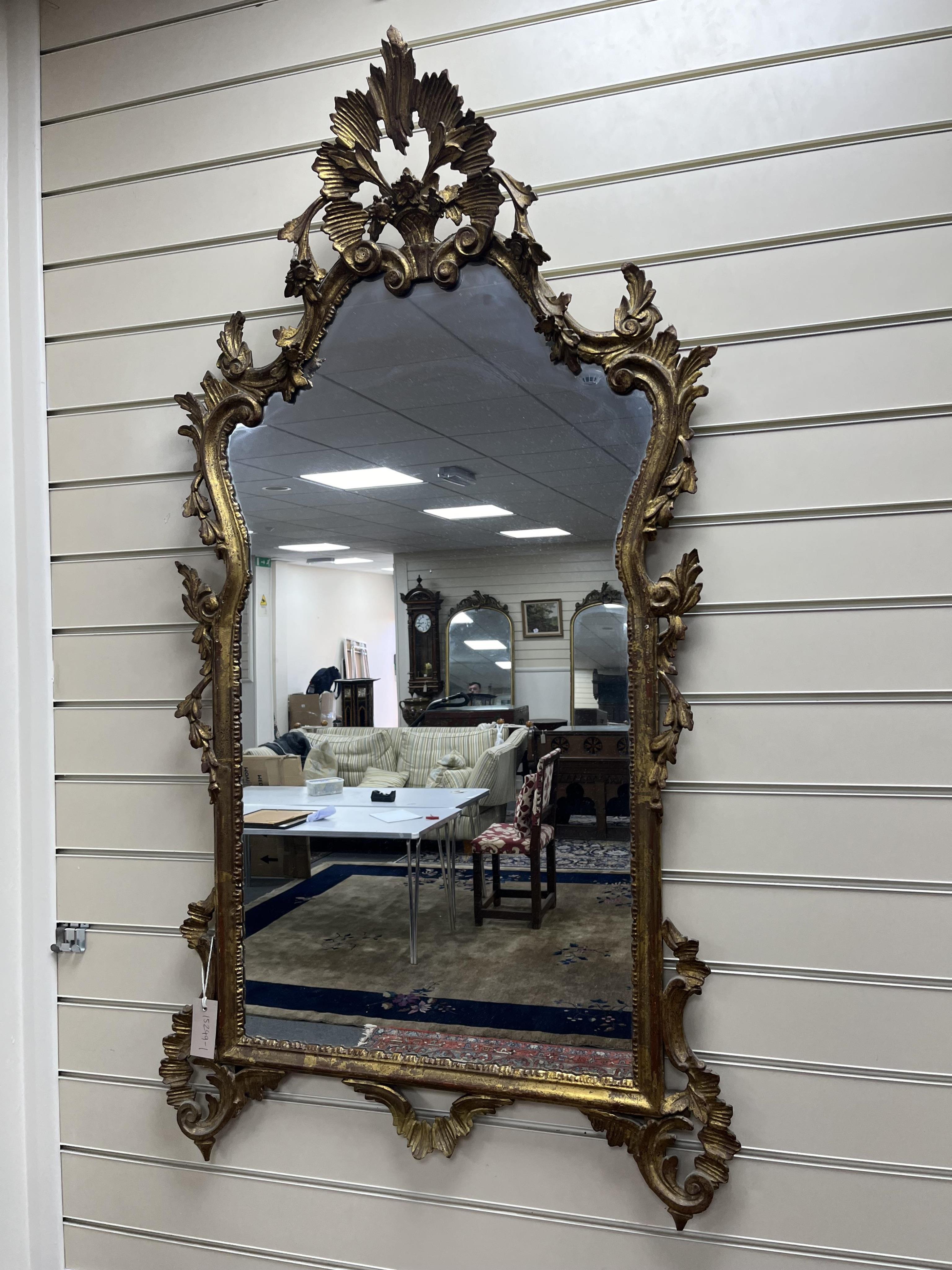 An 18th century style Italian carved giltwood wall mirror, width 72cm, height 130cm. Condition - good